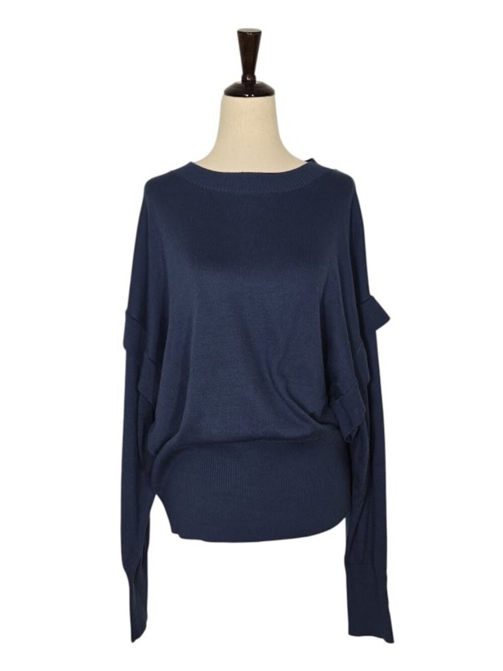 ZUDA Women’s Large Navy EcoVero Ruffle Sleeve Dolman Pullover Sweater NWT
